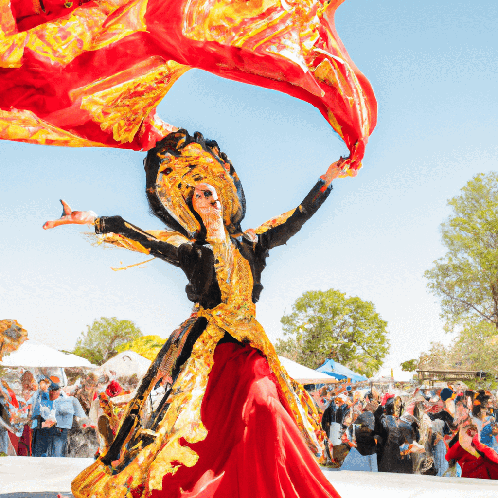 Colourful carnival dancer performing outdoors.