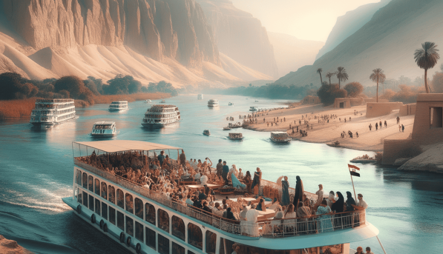 River cruise boats on scenic Nile River, Egypt.