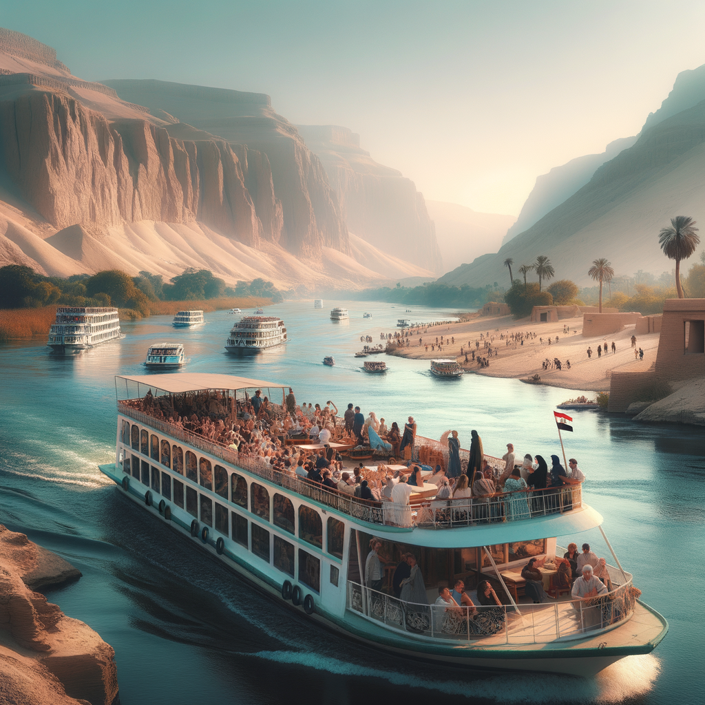 River cruise boats on scenic Nile River, Egypt.