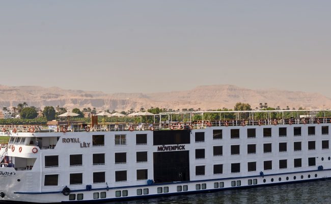 Luxury Movenpick MS Royal Lily boat sailing on the Nile River with Discovery Tours Egypt.